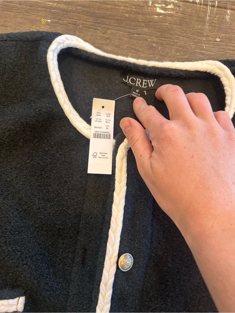 J. Crew Black Bouclé Yarn Lady Cropped Jacket with White Trim